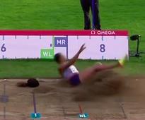 Long Jumper's Wig Flies Off During Hair-Raising Jump